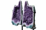 Deep-Purple Thumbs Up Amethyst Geode Pair on Metal Stands #214800-9